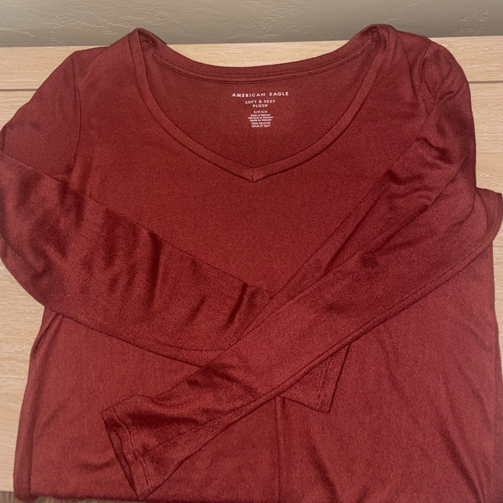 American Eagle Soft & Sexy Long Sleeve V Neck (Burnt Orange)